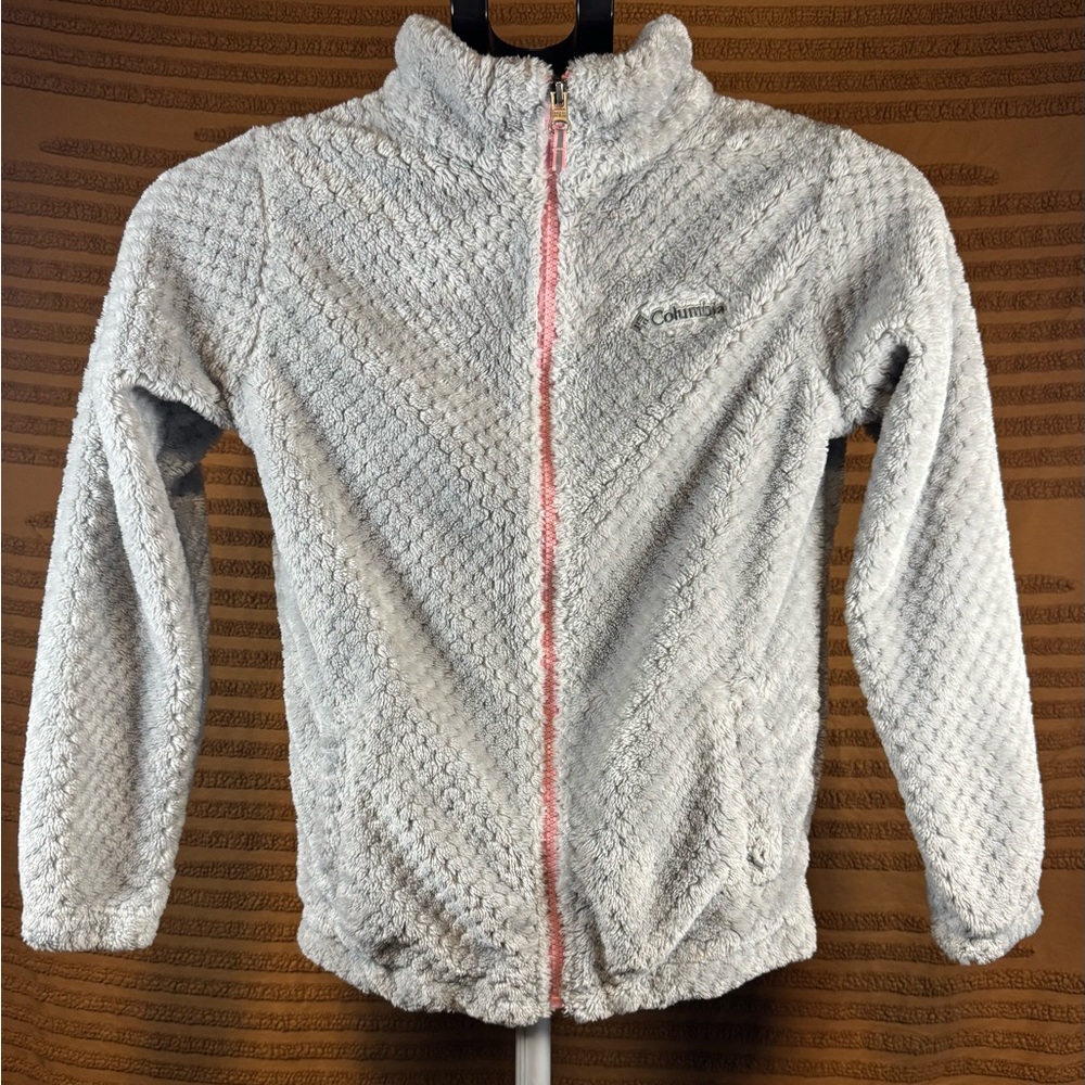 Girls Columbia Gray Fire Side Fleece Jacket with Pink Zipper Size Medium 10/12